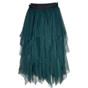 NWT Urban Coco Women's Asymmetrical Green Layered Tulle Fairy Holiday Midi Skirt